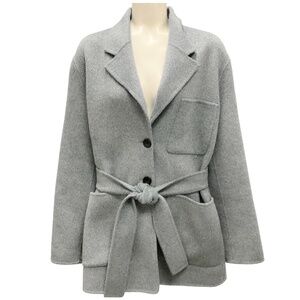 PROENZA SCHOULER WHITE LABEL LIGHT GREY WOOL COAT WITH BELT